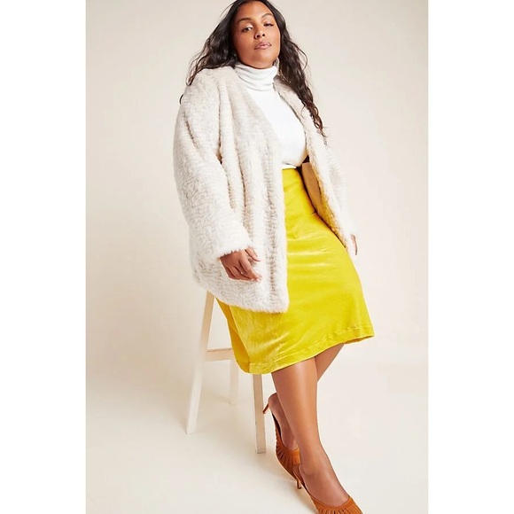 Maeve x Anthropologie Kelly Velvet Yellow Gold Midi Skirt - Picture 3 of 7